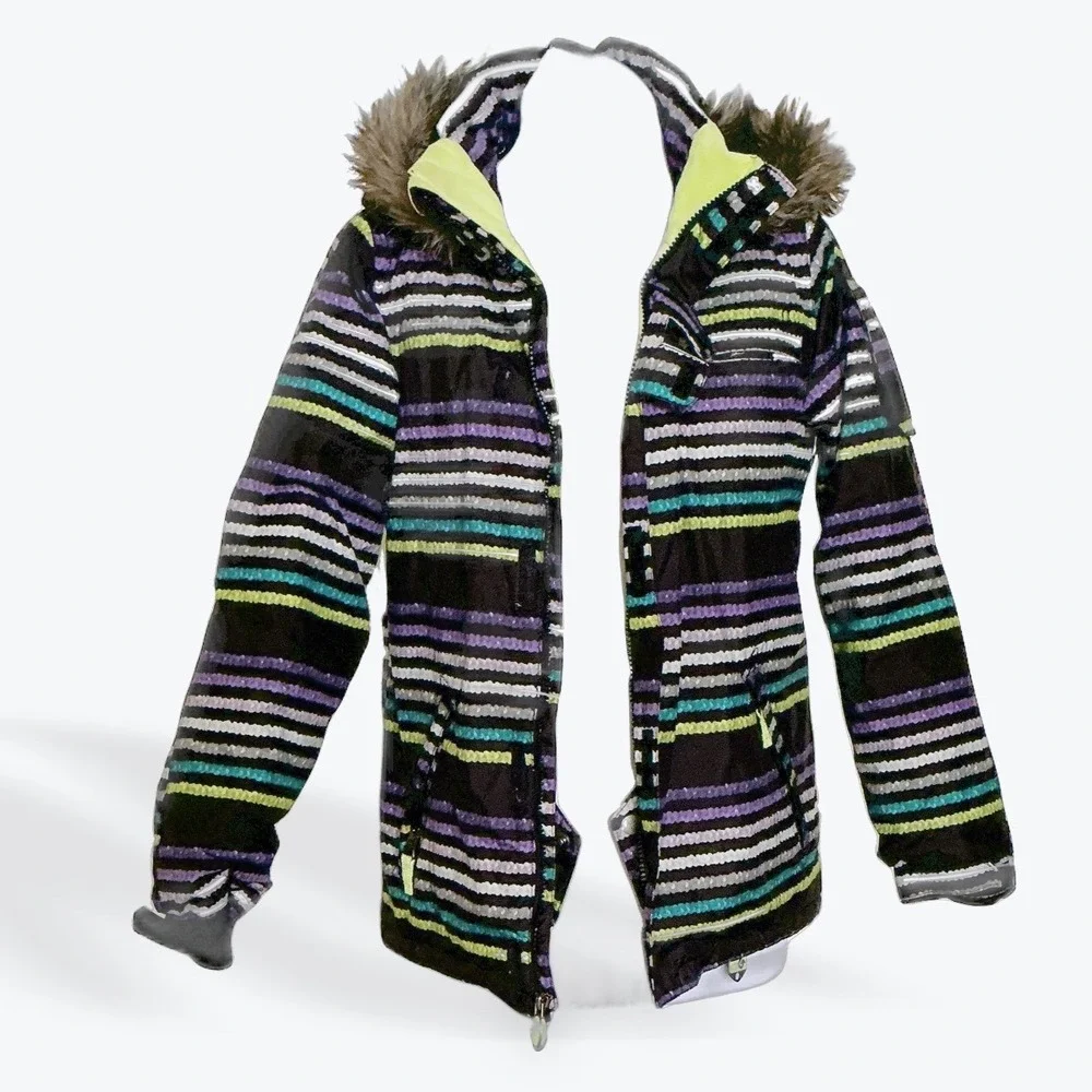 Burton Girls Mistique Snowboard Jacket Striped DryRide Insulated Size M 10/12